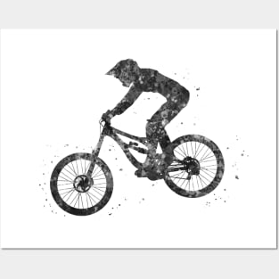 Downhill mountain bike black and white Posters and Art